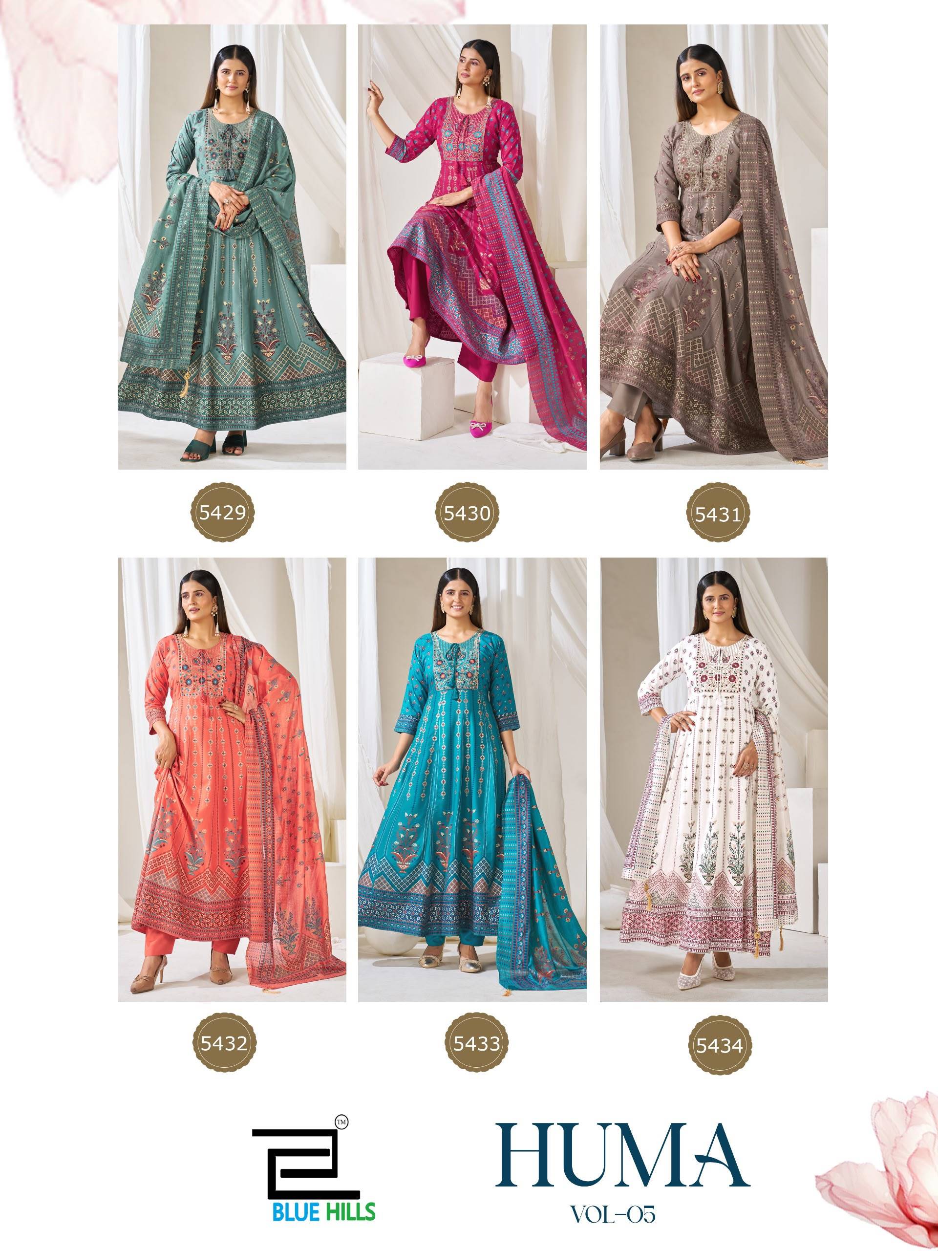 HUMA VOL 5 By Blue Hills 5429 To 5434 Series Stylish Beautiful Colourful Rayon Dresses At Wholesale Price